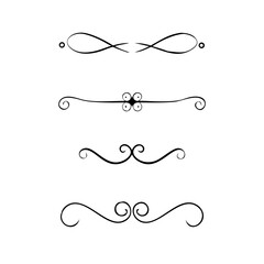 Vector dividers calligraphic line element.Set of Black Hand Drawn Rustic Doodle Design Elements. Decorative Floral Swirls, Scrolls, Text Frames, Dividers. Vintage Vector Illustration. 
