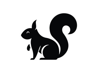 Minimalist vector illustration of a squirrel silhouette with a curled tail. Ideal for logos, mascots, or nature-themed graphic designs.