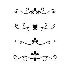 Vector dividers calligraphic line element.Set of Black Hand Drawn Rustic Doodle Design Elements. Decorative Floral Swirls, Scrolls, Text Frames, Dividers. Vintage Vector Illustration. 
