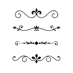 Vector dividers calligraphic line element.Set of Black Hand Drawn Rustic Doodle Design Elements. Decorative Floral Swirls, Scrolls, Text Frames, Dividers. Vintage Vector Illustration. 
