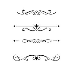 Vector dividers calligraphic line element.Set of Black Hand Drawn Rustic Doodle Design Elements. Decorative Floral Swirls, Scrolls, Text Frames, Dividers. Vintage Vector Illustration. 
