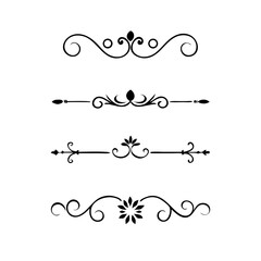 Vector dividers calligraphic line element.Set of Black Hand Drawn Rustic Doodle Design Elements. Decorative Floral Swirls, Scrolls, Text Frames, Dividers. Vintage Vector Illustration. 
