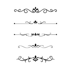 Vector dividers calligraphic line element.Set of Black Hand Drawn Rustic Doodle Design Elements. Decorative Floral Swirls, Scrolls, Text Frames, Dividers. Vintage Vector Illustration. 
