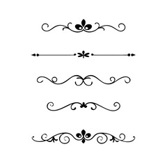 Vector dividers calligraphic line element.Set of Black Hand Drawn Rustic Doodle Design Elements. Decorative Floral Swirls, Scrolls, Text Frames, Dividers. Vintage Vector Illustration. 
