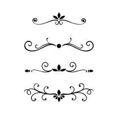 Vector dividers calligraphic line element.Set of Black Hand Drawn Rustic Doodle Design Elements. Decorative Floral Swirls, Scrolls, Text Frames, Dividers. Vintage Vector Illustration. 
