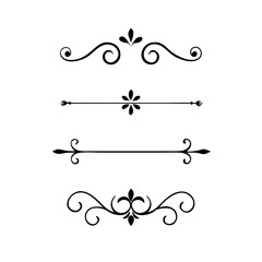 Vector dividers calligraphic line element.Set of Black Hand Drawn Rustic Doodle Design Elements. Decorative Floral Swirls, Scrolls, Text Frames, Dividers. Vintage Vector Illustration. 
