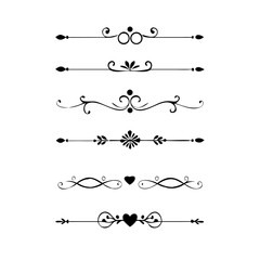 Vector dividers calligraphic line element.Set of Black Hand Drawn Rustic Doodle Design Elements. Decorative Floral Swirls, Scrolls, Text Frames, Dividers. Vintage Vector Illustration. 
