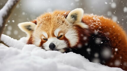 snowfall red panda sleeping