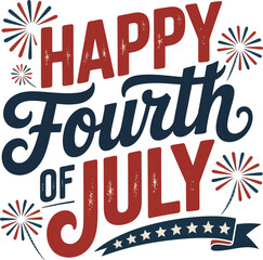 Scripted fourth of July lettering with cool flowing lines and subtle USA stars as embellishments  