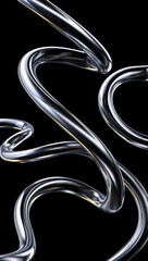 Abstract Chrome Metal Tubes Swirling Intertwined Dark Background Shiny Reflective Curves Silver Gray