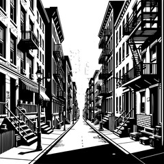 Black and White Vector of a Narrow Alleyway
