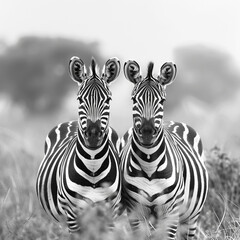 Fototapeta premium two zebras standing next to each other