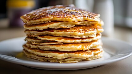 Pancakes, Stack, Breakfast, Stack of Pancakes on a White Plate