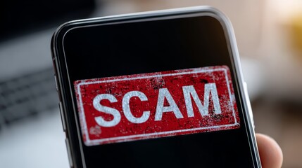 Alert message on smartphone screen depicting scam warning