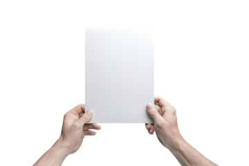 Blank Canvas: A close-up shot captures a person holding a blank sheet of paper, ready for ideas, concepts or creativity, with the paper in sharp focus.