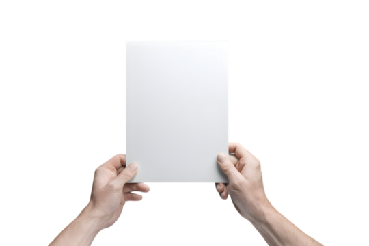 Blank Canvas: A close-up shot captures a person holding a blank sheet of paper, ready for ideas, concepts or creativity, with the paper in sharp focus.