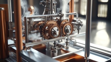 Fototapeta premium Close-up of intricate gears and steam mechanism