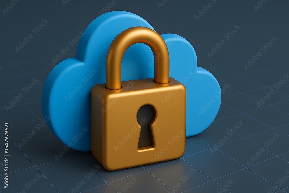 Aufkleber cloud computing security concept with golden padlock design