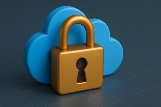 Cloud Computing Security Concept with Golden Padlock Design