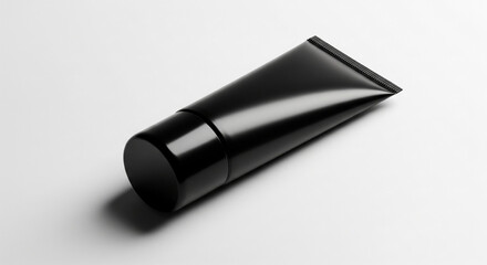 Black tube mockup on white background, showcasing a sleek and minimalist design, ideal for cosmetic or beauty product presentation, offering blank space for branding