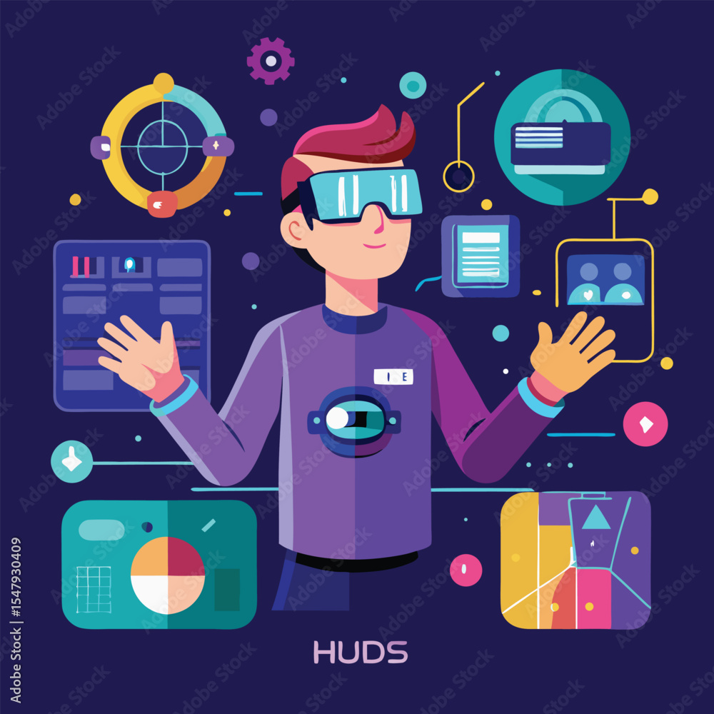 Poster augmented reality interface design ? vector huds, wearable tech mockups, and gesture controls.eps