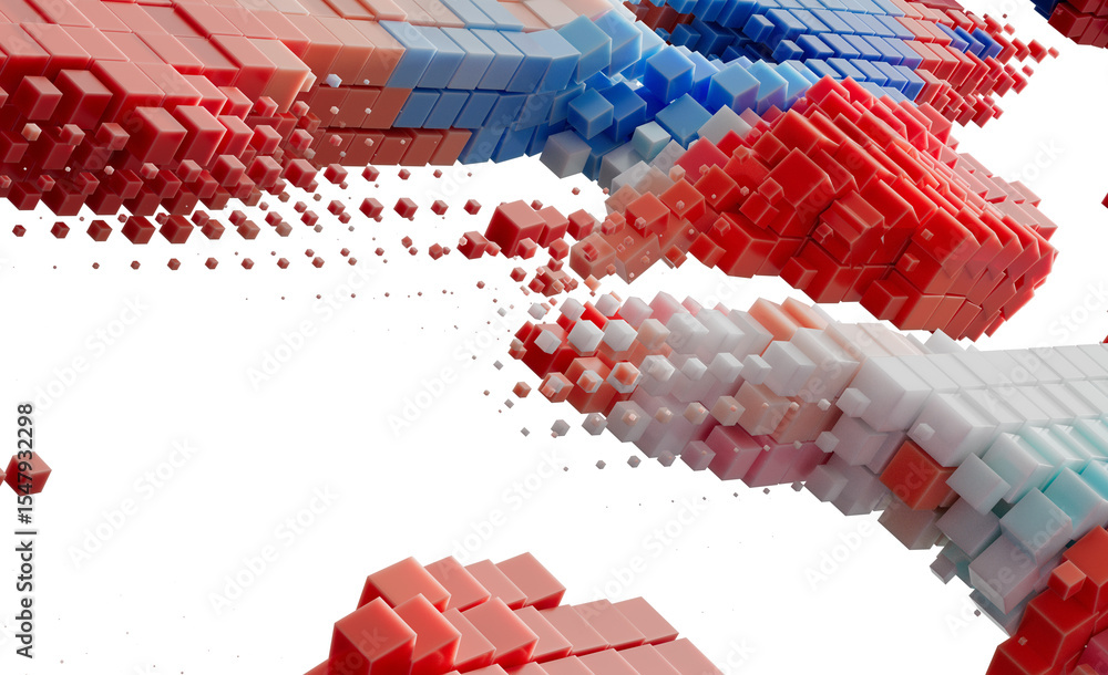 Poster Abstract 3D Cube Blocks Digital Data Stream