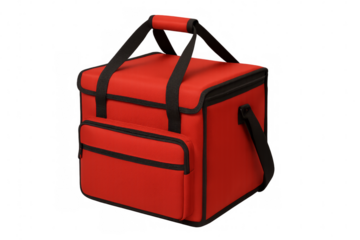 Red thermal bag for food delivery with transparent background
