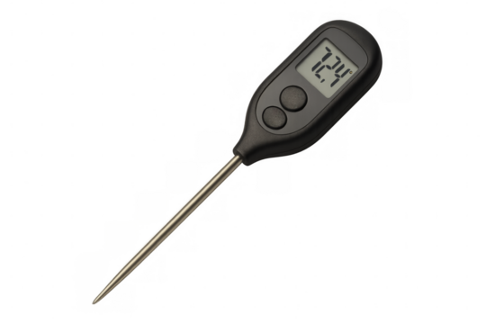 Digital thermometer showing temperature on transparent background