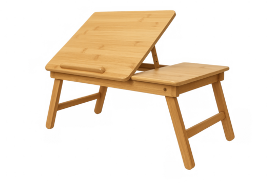 Adjustable wooden laptop desk on transparent background