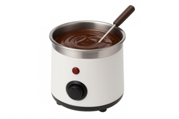Electric chocolate melting pot with stirrer on transparent background