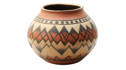 Native American Pueblo pottery pot with geometric design, Transparent background, PNG file