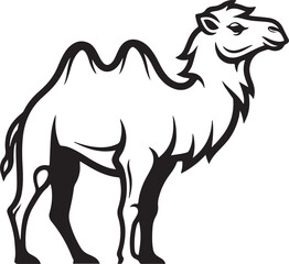 A vector illustration of a camel logo, featuring a stylized camel silhouette with a flowing mane and a hump.