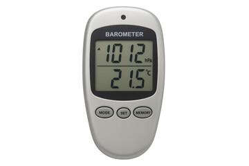 Digital barometer showing atmospheric pressure and temperature on transparent background