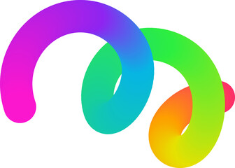 Color gradient line. Abstract wavy shape. Rainbow ribbon design. Organic curved element. Fluid bright squiggle and spiral with color gradation.