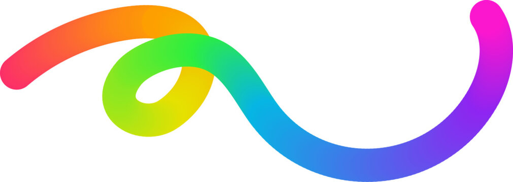 Color gradient line. Abstract wavy shape. Rainbow ribbon design. Organic curved element. Fluid bright squiggle and spiral with color gradation.
