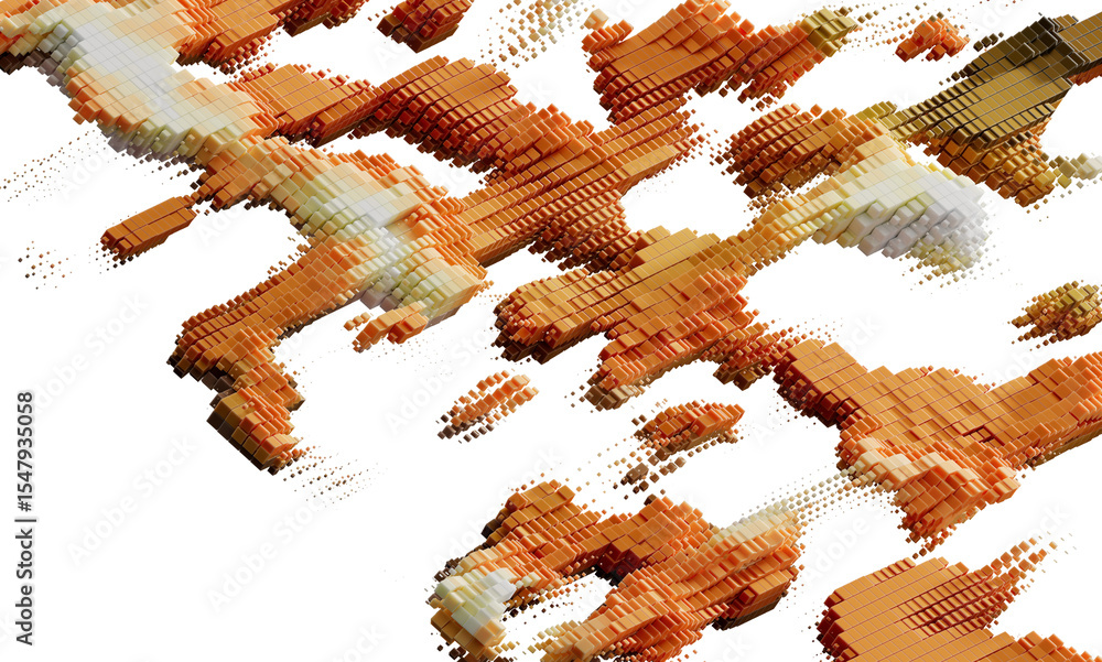 Poster Digital art of an abstract orange cube mosaic pattern.  Perfect for tech, design, and modern backgrounds.