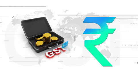3d rendering Gold coins in briefcase near debit card
