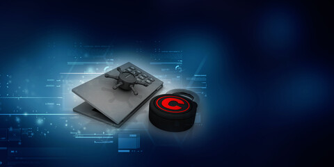 
3d illustration copyright symbol concept with locker