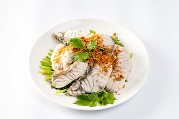 Steamed sea bass with dipping sauce