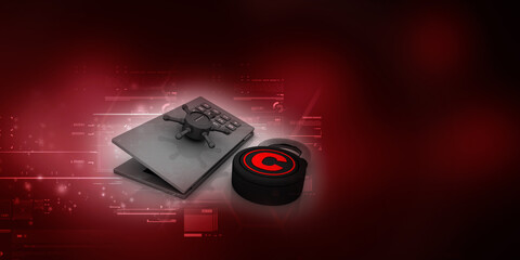 
3d illustration copyright symbol concept with locker