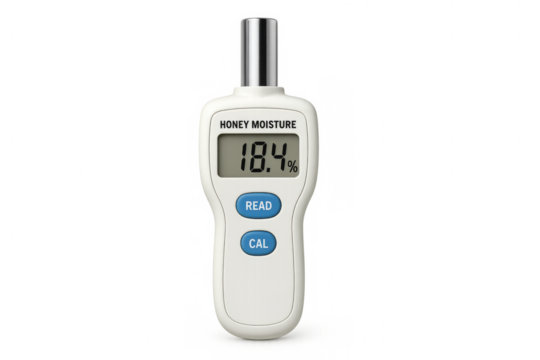 Honey moisture meter showing percentage value on transparent background