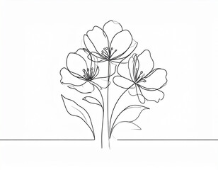 Soft Floral Line Drawing. Gentle hand-drawn flowers created in a subtle continuous line. This floral trio offers a dreamy, airy feel for calm and elegant visuals.aesthetic, delicate, soft, drawing,