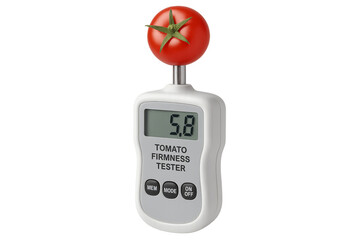 Tomato firmness tester measuring ripeness of red tomato on transparent background