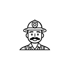 Simple icon of a firefighter wearing helmet representing bravery protection