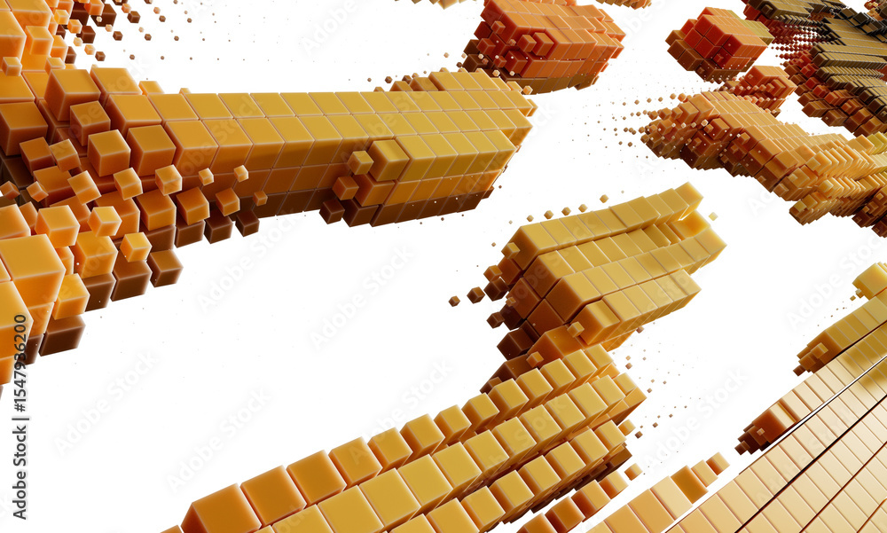 Poster 3d render of abstract gold cube blocks. perfect for technology, data, or digital concepts.