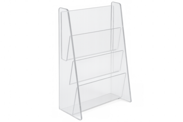 Empty acrylic brochure holder display stand with transparent background