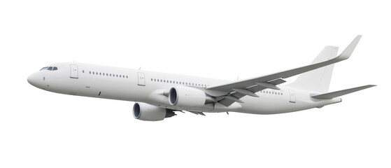 Sleek, modern airplane in flight, showcasing its aerodynamic design and white exterior. aircraft represents travel, adventure, and innovation