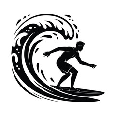 Black and White Silhouette of a Surfer Riding a Wave