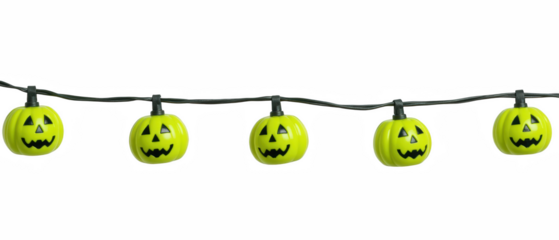 Bright Halloween decorations featuring yellow pumpkin lights with playful faces, perfect for festive celebrations and creating spooky atmosphere