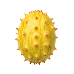 Isolated kiwano horned melon on black background displaying fresh fruit texture and detail